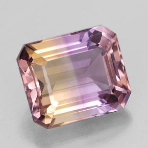 Ametrina naturale bicolore da 7,65 ct, taglio smeraldo, VVS