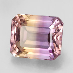 Ametrina naturale bicolore da 7,65 ct, taglio smeraldo, VVS