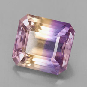 Ametrina naturale bicolore da 6,91 ct, taglio smeraldo, VVS