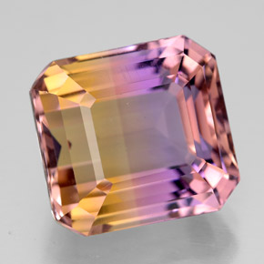Ametrina naturale bicolore da 10,74 ct, taglio smeraldo, VVS