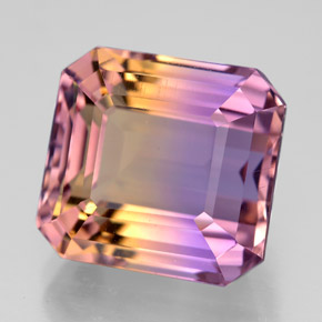 Ametrina naturale bicolore da 10,74 ct, taglio smeraldo, VVS
