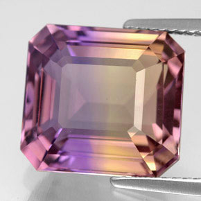 Ametrina naturale bicolore da 9,04 ct, taglio smeraldo, VVS