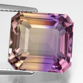 Ametrina naturale bicolore da 9,04 ct, taglio smeraldo, VVS