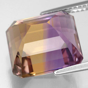 Ametrina naturale bicolore da 10,62 ct, taglio smeraldo, VVS