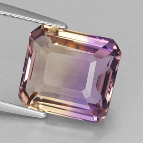 Ametrina naturale bicolore da 5,25 ct, taglio smeraldo, VVS