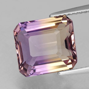 Ametrina naturale bicolore da 5,25 ct, taglio smeraldo, VVS