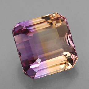 Ametrino Bicolore naturale da 7.60 ct, Taglio smeraldo, VVS