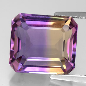 Ametrina naturale bicolore da 7,95 ct, taglio smeraldo, VVS