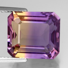 Ametrina naturale bicolore da 7,95 ct, taglio smeraldo, VVS
