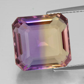 Ametrina naturale bicolore da 11,38 ct, taglio smeraldo, VVS