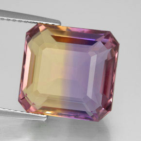 Ametrina naturale bicolore da 11,38 ct, taglio smeraldo, VVS