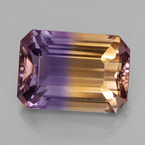 Ametrina naturale bicolore da 9,44 ct, taglio smeraldo, VVS