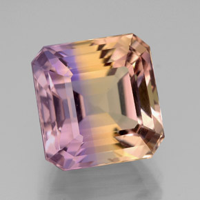 Ametrina naturale bicolore da 7,68 ct, taglio smeraldo, VVS