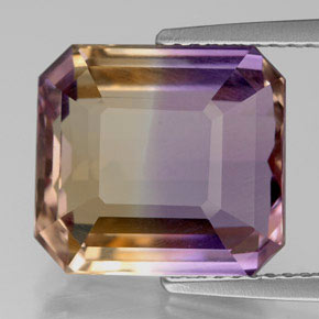 Ametrina naturale bicolore da 7,02 ct, taglio smeraldo, VVS