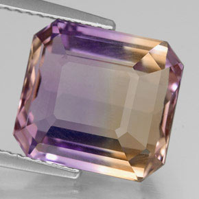 Ametrina naturale bicolore da 7,02 ct, taglio smeraldo, VVS