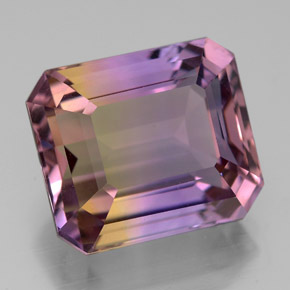 Ametrina naturale bicolore da 9,78 ct, taglio smeraldo, VVS