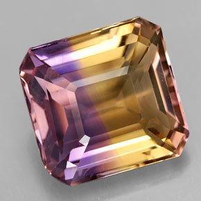 Ametrino Bicolore naturale da 12.16 ct, Taglio smeraldo, VVS