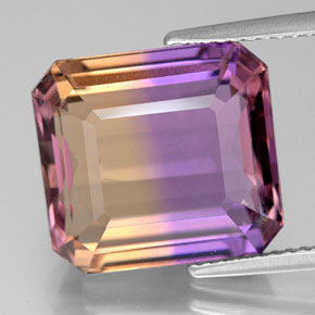 Ametrina naturale bicolore da 11,07 ct, taglio smeraldo, VS