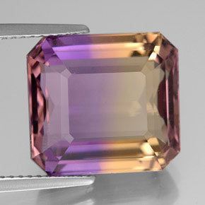 Ametrina naturale bicolore da 11,07 ct, taglio smeraldo, VS