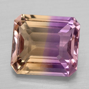 Ametrina naturale bicolore da 4,28 ct, taglio smeraldo, VVS