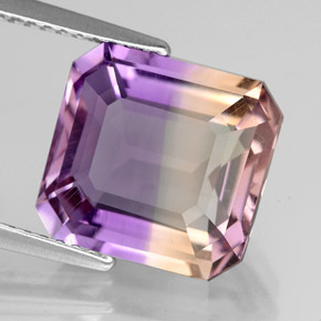 Ametrina naturale bicolore da 5,42 ct, taglio smeraldo, VVS