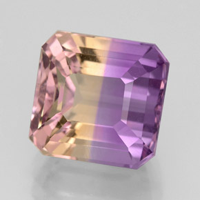 Ametrina naturale bicolore da 4,23 ct, taglio smeraldo, VVS