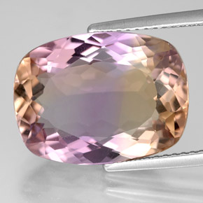 Ametrina naturale bicolore da 8,76 ct, taglio a cuscino, VVS