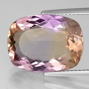 Ametrina naturale bicolore da 8,76 ct, taglio a cuscino, VVS