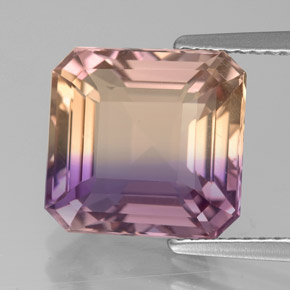 Ametrina naturale bicolore da 5,61 ct, taglio smeraldo, VVS