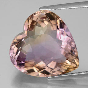 Ametrina naturale bicolore da 12,34 ct, a forma di cuore, VS