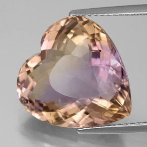 Ametrina naturale bicolore da 12,34 ct, a forma di cuore, VS