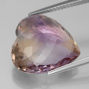 Ametrina naturale bicolore da 12,34 ct, a forma di cuore, VS