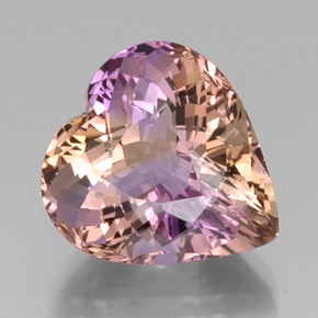 Ametrina naturale bicolore da 14,43 ct, a forma di cuore, VVS