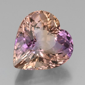 Ametrina naturale bicolore da 14,43 ct, a forma di cuore, VVS