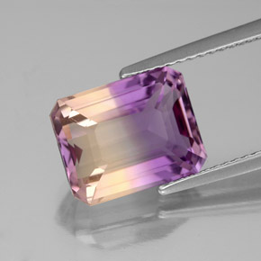 Ametrina naturale bicolore da 4,72 ct, taglio smeraldo, VS