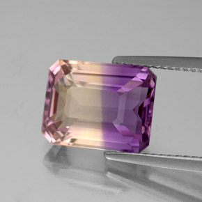 Ametrina naturale bicolore da 4,72 ct, taglio smeraldo, VS