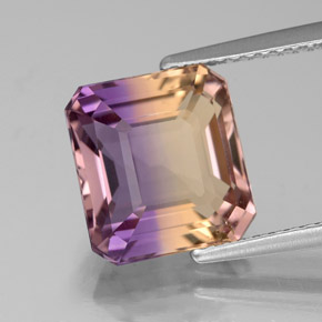 Ametrina naturale bicolore da 4,36 ct, taglio smeraldo, VS