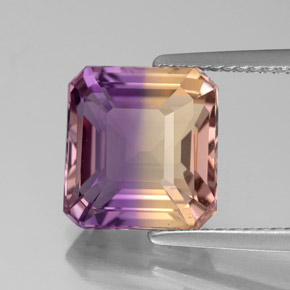 Ametrina naturale bicolore da 4,36 ct, taglio smeraldo, VS