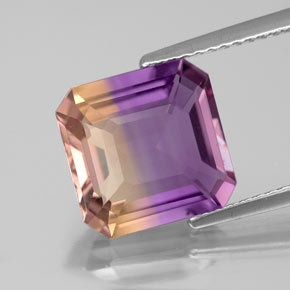 Ametrina naturale bicolore da 4,13 ct, taglio smeraldo, VS-SI