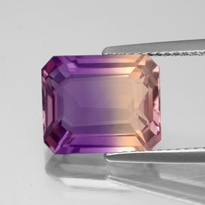 Ametrina naturale bicolore da 4,36 ct, taglio smeraldo, VS