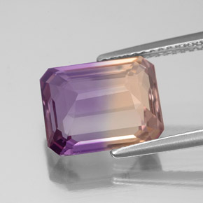 Ametrina naturale bicolore da 4,36 ct, taglio smeraldo, VS