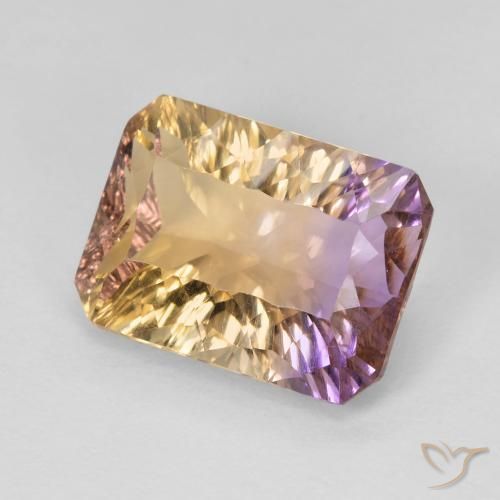 Ametrina naturale bicolore da 5,35 ct, taglio smeraldo, VVS-VS