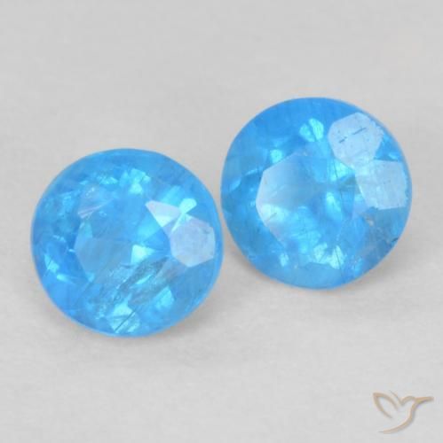 Gemme di Apatite Azzurro intenso naturale da 0.38 ct, Rotondo, VS