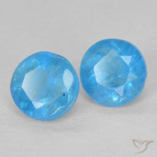Gemme di Apatite Azzurro intenso naturale da 0.38 ct, Rotondo, VS