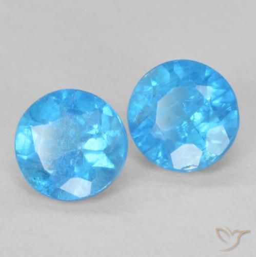 Gemme di Apatite Azzurro profondo naturale da 0.38 ct, Rotondo, VS-SI