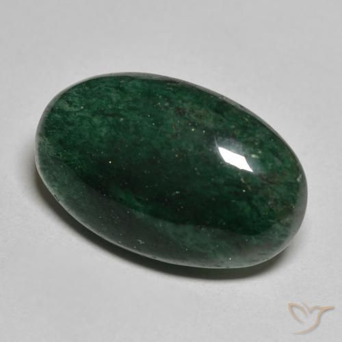 Avventurina verde scuro naturale da 15,61 ct, taglio ovale, traslucido