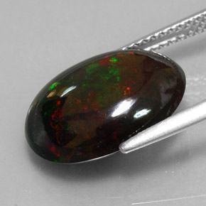 Opale nero naturale multicolore da 4,47 ct, taglio ovale, opaco