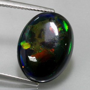Opale nero naturale multicolore da 6,36 ct, taglio ovale, opaco
