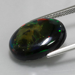 Opale nero naturale multicolore da 6,36 ct, taglio ovale, opaco