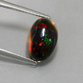 Opale nero naturale multicolore da 2,26 ct, taglio ovale, opaco